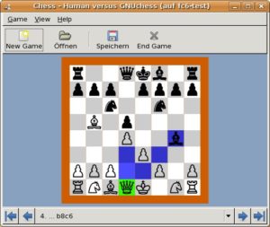 Glchess zeigt dem Spieler farblich an, welche Züge er machen kann.