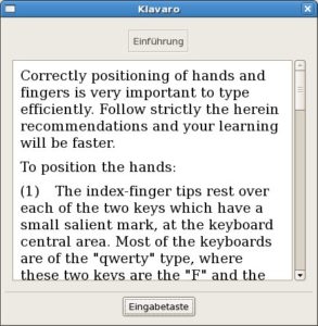 Erklärungen gibt der Tastaturtrainer Klavaro im Augenblick nur in Englisch.