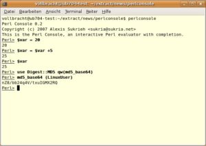 Mit Perl Console lassen sich Befehle interaktiv testen.