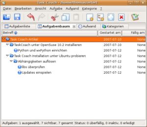Der Task Coach verwaltet übersichtlich fast beliebig viele Aufgaben und Teilaufgaben.