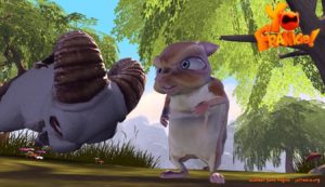 In "Big Buck Bunny" trietzte er noch Kaninchen, jetzt legt sich Kurzkopfgleitbeutler Frankie mit größeren Gegner an.