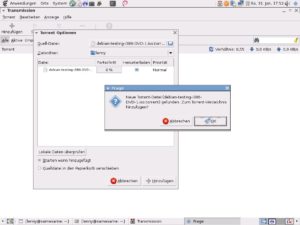 Abbildung 1: Transmission wartet auf neue Torrent-Dateien. Eine Sicherheitsabfrage mit Zenity sorgt dafür, dass Fsniper nicht alle Dateien wahllos weiterreicht.