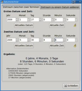 Abbildung 5: Der Datumsrechner ermittelt den zeitlichen Abstand zwischen zwei Terminen.