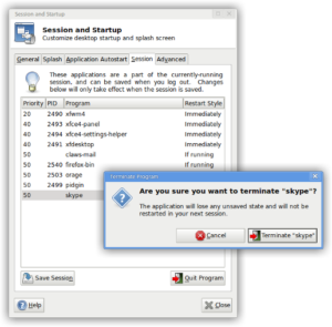 Session-Settings unter XFCE 4.6 (Quelle: xfce.org)