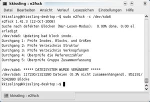 Abbildung 2: Per Badblocks-Option identifiziert E2fsck die schlechten Blöcke auf einer Festplatte und stellt sie unter Quarantäne.