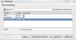 Abbildung 2: Die KDE-Variante des Netzwerkmanagers zeigt die gefundenen drahtlosen Netze in einem separaten Dialog an.