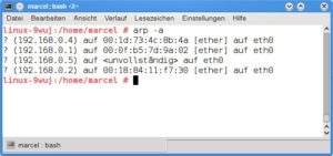 Abbildung 3: Über den Arp-Befehl lassen sich MAC-Adressen IP-Adressen zuordnen.