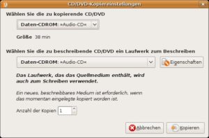 Abbildung 3: Um eine CD zu kopieren, benötigen Sie ein zweites Laufwerk mit Brenner. Brasero erledigt dann den Kopiervorgang.