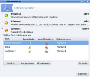 Abbildung 3: Mandriva setzt anstelle des Networkmanagers ein eigenes Netzwerkcenter ein.