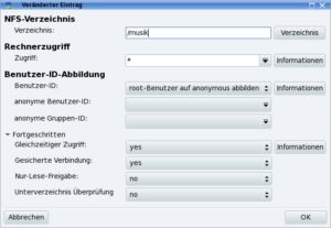 Abbildung 4: Der NFS-Serverdialog von Mandriva bietet sehr viele Einstellungsmöglichkeiten.
