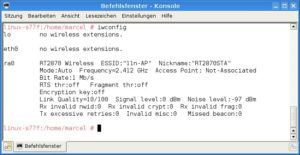 Abbildung 4: Der Befehl "iwconfig" listet ein WLAN-Gerät auf, also hat die Treiberinstallation geklappt.
