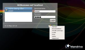Abbildung 3: Um am Anmeldebildschirm einen anderen Desktop auszuwählen, klicken Sie auf das kleine Icon, das Stift und Papier darstellt.