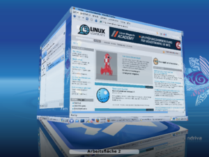 Der KDE-4-Desktop von Mandriva 2009 Spring mit aktivierten Desktop-Effekten.