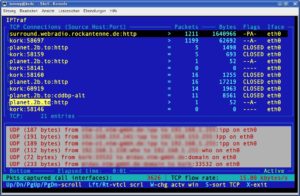 Abbildung 2: Der Traffic-Monitor von Iptraf gibt detailliert Auskunft über das aktuelle Datenaufkommen von und zum Rechner.
