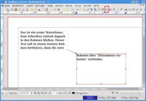 Abbildung 2: Scribus behandelt jedes Objekt als Rahmen, auch einfachen Text.