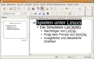 Abbildung 3: Arbeiten im Gliederungmodus: Hier achten Sie zunächst nicht auf das Layout, sondern kümmern sich um die Inhalte und erst später um die Form der Präsentation.