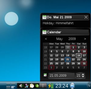Abbildung 4: Per Klick auf die Uhr öffnet sich der Kalender. Neu zeigt dieser auch Feiertage an.