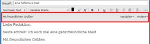 Abbildung 6: Textbausteine, die Sie mit "Quicktext" definiert haben, fügen Sie im Maileditor per Mausklick oder mit einem Kürzel ein.