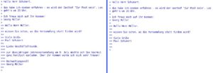Abbildung 8: Eine E-Mail ohne Zitatkürzung (links) und mit Kürzung bis auf zwei Ebenen mit "NestedQuote Remover".