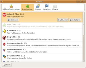 Abbildung 1: Ein gut gefülltes Firefox Add-on-Fenster.