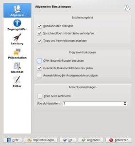 Abbildung 1: Deaktivieren Sie im Okular-Einrichtungsdialog die Option "DRM-Beschränkungen beachten", um auch PDF-Dateien mit Zugriffsschutz ausdrucken zu können.