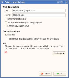 Abbildung 1: Die Konfiguration einer neuen Webapplikation ist in Mozilla Prism schnell erledigt.