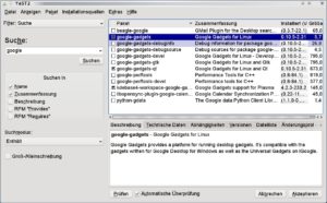 Abbildung 1: Das Programm "Google Gadgets" installieren Sie bequem über YaST vor.