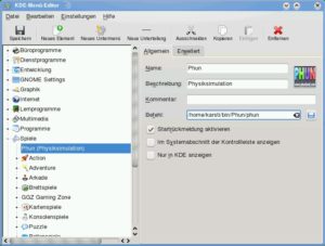Abbildung 2: Mit dem K-Menü-Editor legen Sie im Handumdrehen einen neuen Programmstarter im K-Menü an.