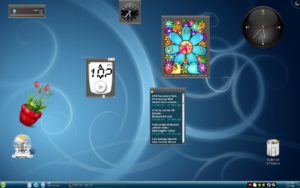 Abbildung 2: Google Gadgets sind in der Qt-Version unter OpenSuse 11.1 auf dem KDE-4-Desktop verstreut.