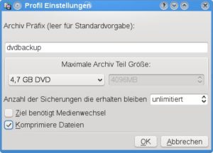 Abbildung 2: Über separate Profile lassen sich Einstellungen für ein CD- oder DVD-Backup individuell festlegen.