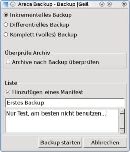 Abbildung 2: Areca kennt Vollbackups sowie inkrementelle und differenzielle Sicherungen.