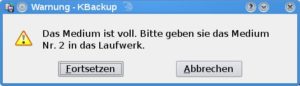Abbildung 3: Hat die Sicherungsdatei das eingestellte Größenlimit erreicht, wartet KBackup, bis ein neues Medium bereitsteht.