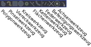 Abbildung 3: Ein Ausschnitt der Werkzeugleiste von Phun mit den wichtigsten Tools.