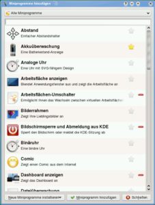 Abbildung 4: KDE 4 bringt schon eine Reihe vorinstallierter Plasmoide mit.