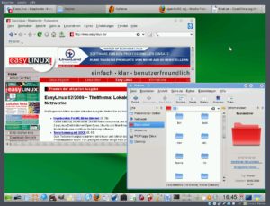 Abbildung 5: Ein Desktop mit zwei Kontrollleisten: Unten das Hauptpanel mit verschiedenen Miniprogrammen und oben nur mit dem Fensterleisten-Plasmoid.