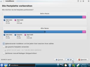 Abbildung 6: Der Installer wartet mit einer grafischen Übersicht auf, die den belegten Platz auf der Festplatte anzeigt.