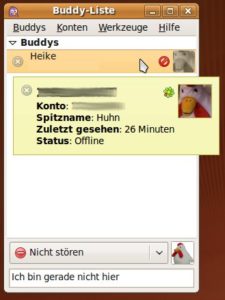 Abbildung 7: Wenn Sie mit der Maus über einem Buddy-Eintrag verweilen, zeigt Pidgin weitere Informationen an.