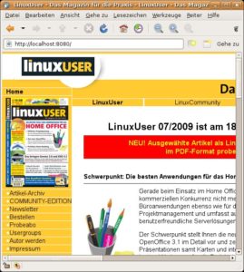 Abbildung 2: Die Einstiegsseite des LinuxUser-Webauftritts zeigt sich mit Netcat auf Port 8080 des Localhosts.