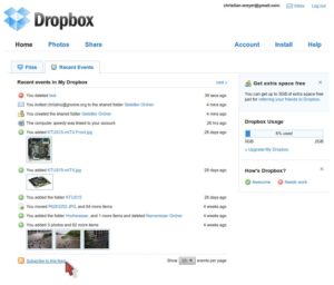 Abbildung 5: Dropbox informiert Sie über alle Änderungen auf Wunsch auch per Feed.