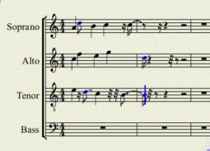 Abbildung 9: Etwas daneben geklickt, und Musescore verschiebt den Text zu komplizierten Rhythmen.