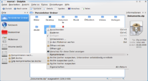Drei Auswahlmöglichkeiten sind zu viel, die Einträge unter Komprimieren bei einer ZIP-Datei ebenfalls überflüssig.