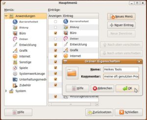 Abbildung 1: Im Gnome-Menüeditor erstellen Sie neue Menüs, füllen diese mit Inhalt, schieben Programme zwischen den Menüs hin und her und löschen nicht mehr Benötigtes.