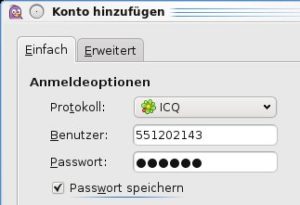 Abbildung 1: Um mit Pidgin via ICQ zu chatten, benötigen Sie gültige ICQ-Zugangsdaten. Pidgin selbst kann keinen neuen ICQ-Account erstellen.