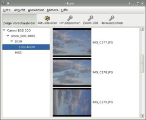 Abbildung 1: Mit dem grafischen Frontend Gtkam von Gphoto gestaltet sich der Transfer von Bildern zum Kinderspiel. Ein Fernsteuern der Kamera erlaubt die Oberfläche jedoch nicht.