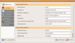 Abbildung 1: Im Einstiegsbildschirm liefert Ubuntu Tweak grundlegende Informationen zum System.