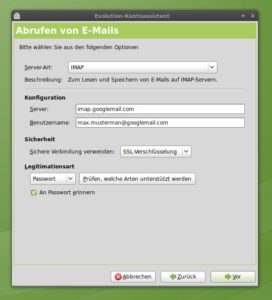 Abbildung 1: E-Mails per IMAP von Google Mail abrufen.