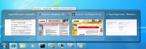 Abbildung 1: Nettes Gimmick: Die Startleiste bietet Vorschaubilder für alle Fenster oder Tabs einer Anwendung, hier für mehrere geöffnete Webseiten im Internet Explorer.