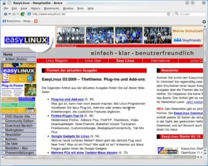 Abbildung 2: Kubuntu 9.10 kommt mit einem neuen Default-Browser namens Arora. Er sieht Konqueror ähnlich, verwendet aber WebKit.