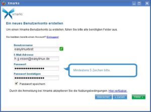 Abbildung 2: Einen Xmarks-Account legen Sie gleich über den Assistenten an, der das Xmarks-Plug-in einrichtet.