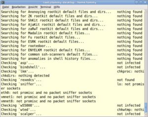 Abbildung 2: Das Programm Chkrootkit sucht anhand diverser Kriterien auf dem System nach Rootkits.